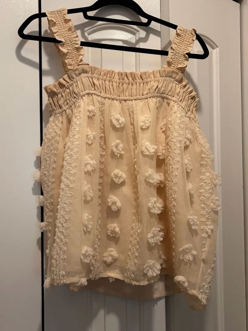 Elodie Beige Pom-Pom Sleeveless Top - Lightweight Summer Tank